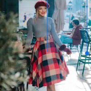 Vintage Album By Kenzo Checkered Plaid Midi Skirt in Red and Gray.  Sz 6
